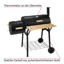 Tectake Holzkohlegrill Smoker Mit Thermometer - Schwarz