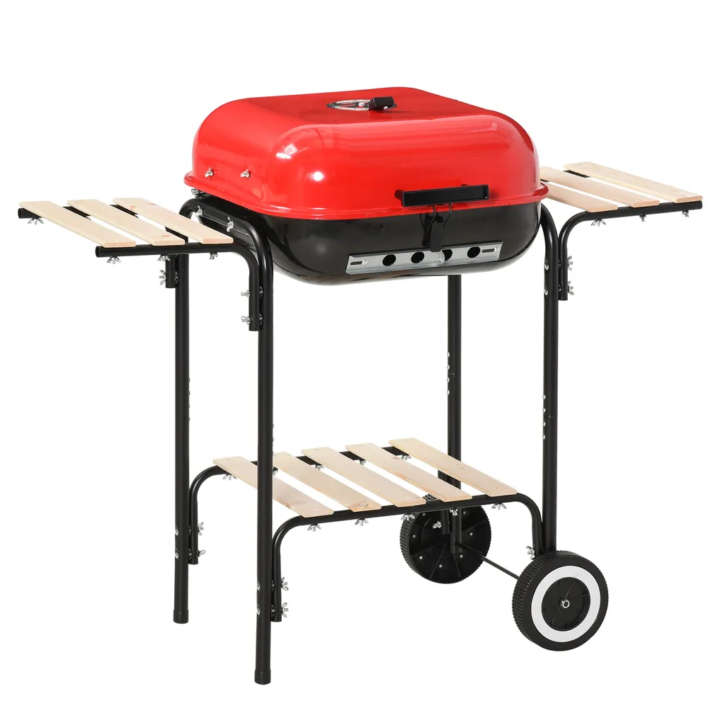Outsunny Kohlegrill Grillwagen Grillstation Standgrill Mit Windschutz 3 X Ablagefach Metall Rot 98 X 49 X 81 Cm 5 Outsunny Kohlegrill Grillwagen Grillstation Standgrill Mit Windschutz 3 X Ablagefach Metall Rot 98 X 49 X 81 Cm – Bild 3