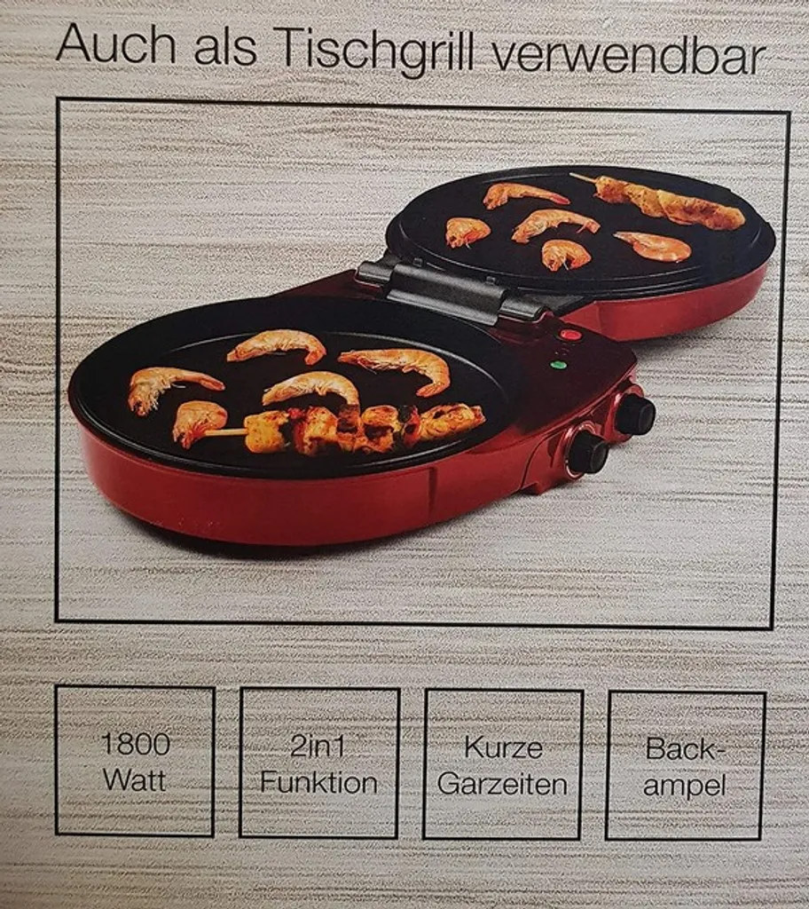Tec Star Pizzamaker Tischgrill 2in1 1800 W 28 Cm Ø Antihaftbeschichtung 5 Tec Star Pizzamaker Tischgrill 2in1 1800 W 28 Cm Ø Antihaftbeschichtung – Bild 3