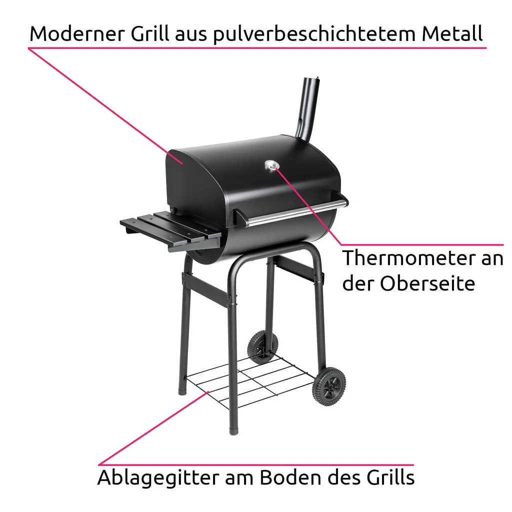Tectake Holzkohlegrill Mit Deckel Und Thermometer - Schwarz 3 Tectake Holzkohlegrill Mit Deckel Und Thermometer - Schwarz