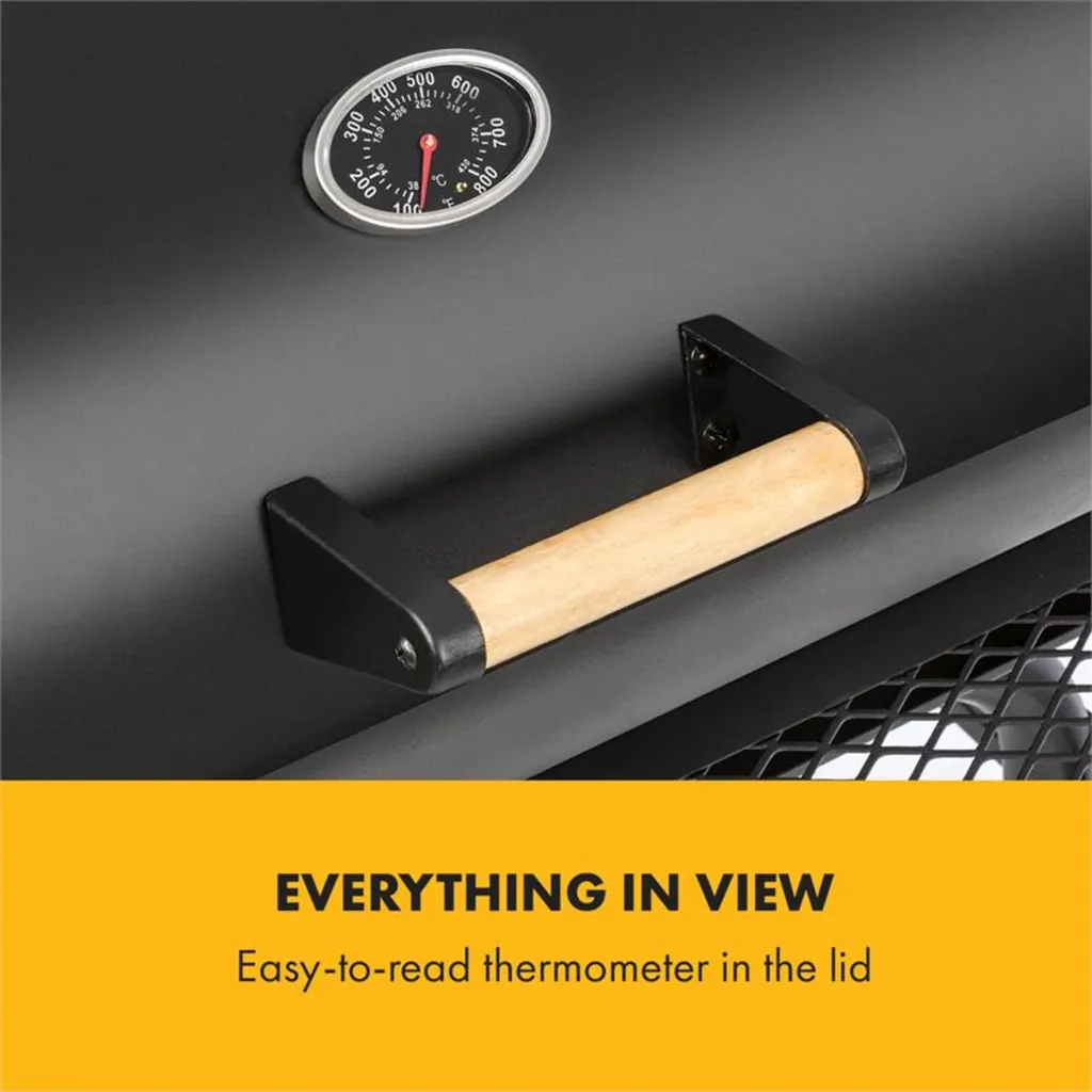 Beef Brisket Smoker Grill | Holzkohlegrill/Smoker | Rostfreie Grillroste Aus Edelstahl | Thermometer Im Deckel | 2 Große Räder 10 Beef Brisket Smoker Grill | Holzkohlegrill/Smoker | Rostfreie Grillroste Aus Edelstahl | Thermometer Im Deckel | 2 Große Räder – Bild 8