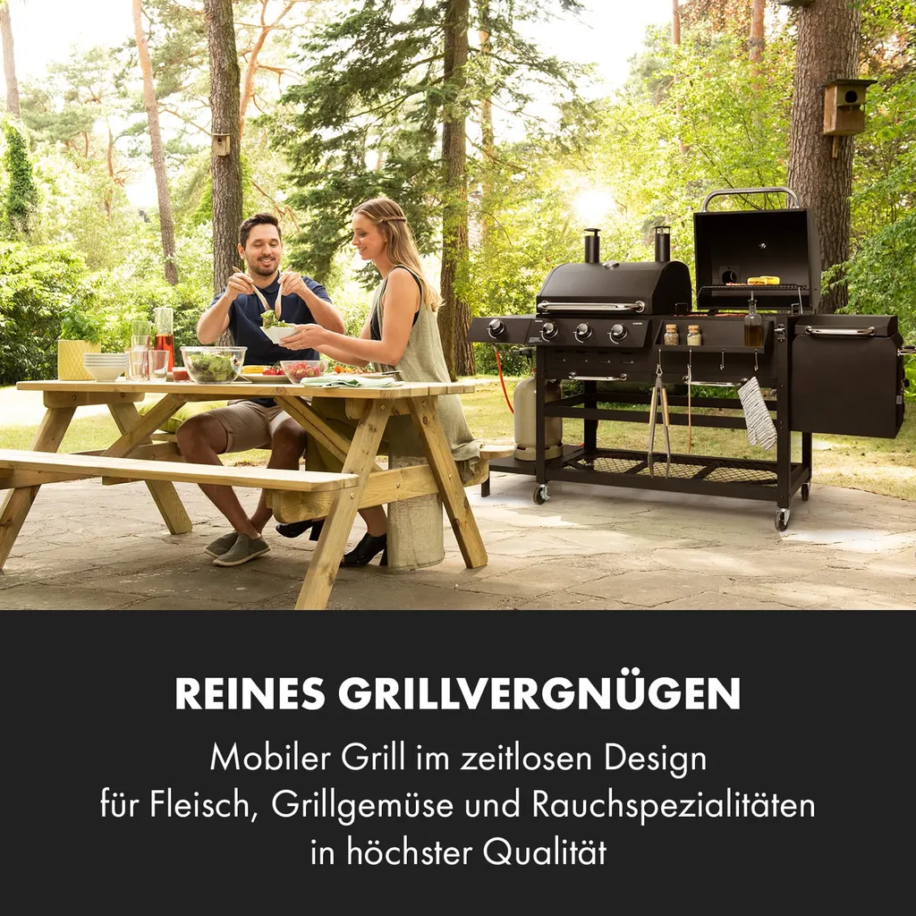 Klarstein Gasgrill Mit Smoker, Gasgrill Mit 4 Brenner, 13,5kW Edelstahl-Gasgrill, BBQ Gasgrill Für Balkon & Garten, Grill Für Gas & Kohle, Gasgrills Mit 4 Brenner & Thermometer 5 Klarstein Gasgrill Mit Smoker, Gasgrill Mit 4 Brenner, 13,5kW Edelstahl-Gasgrill, BBQ Gasgrill Für Balkon & Garten, Grill Für Gas & Kohle, Gasgrills Mit 4 Brenner & Thermometer – Bild 3