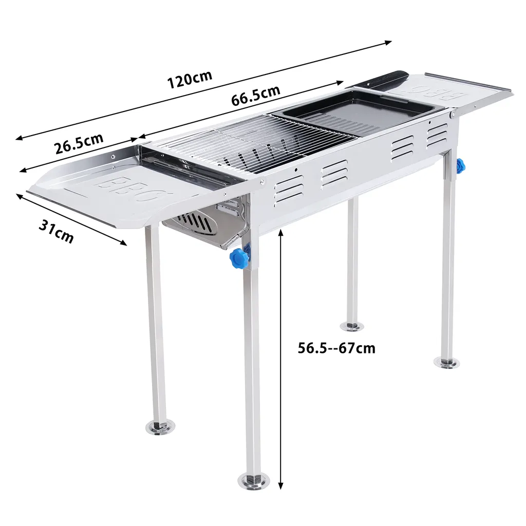 BIGZZIA Grill Aus Edelstahl, 2 In 1 Tragbarer Holzkohlegrill Mit Brat- Und BBQ-Funktion, Höhenverstellbarer Grill Holzkohle Mit Doppelseitiger Ablagefläche, Idealer BBQ-Grill Für Camping, Garten 4 BIGZZIA Grill Aus Edelstahl, 2 In 1 Tragbarer Holzkohlegrill Mit Brat- Und BBQ-Funktion, Höhenverstellbarer Grill Holzkohle Mit Doppelseitiger Ablagefläche, Idealer BBQ-Grill Für Camping, Garten – Bild 2