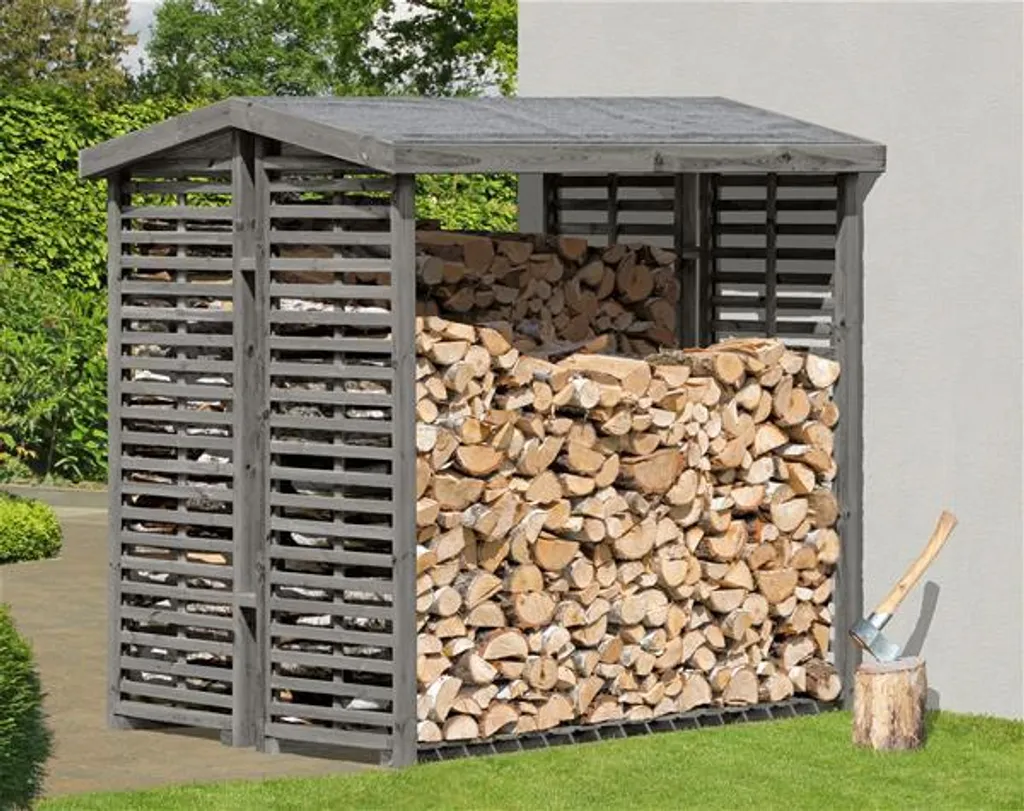 Kaminholzregal / Brennholzregal Flammo L BIG KI Grau 208x75x200cm 5 Kaminholzregal / Brennholzregal Flammo L BIG KI Grau 208x75x200cm – Bild 3