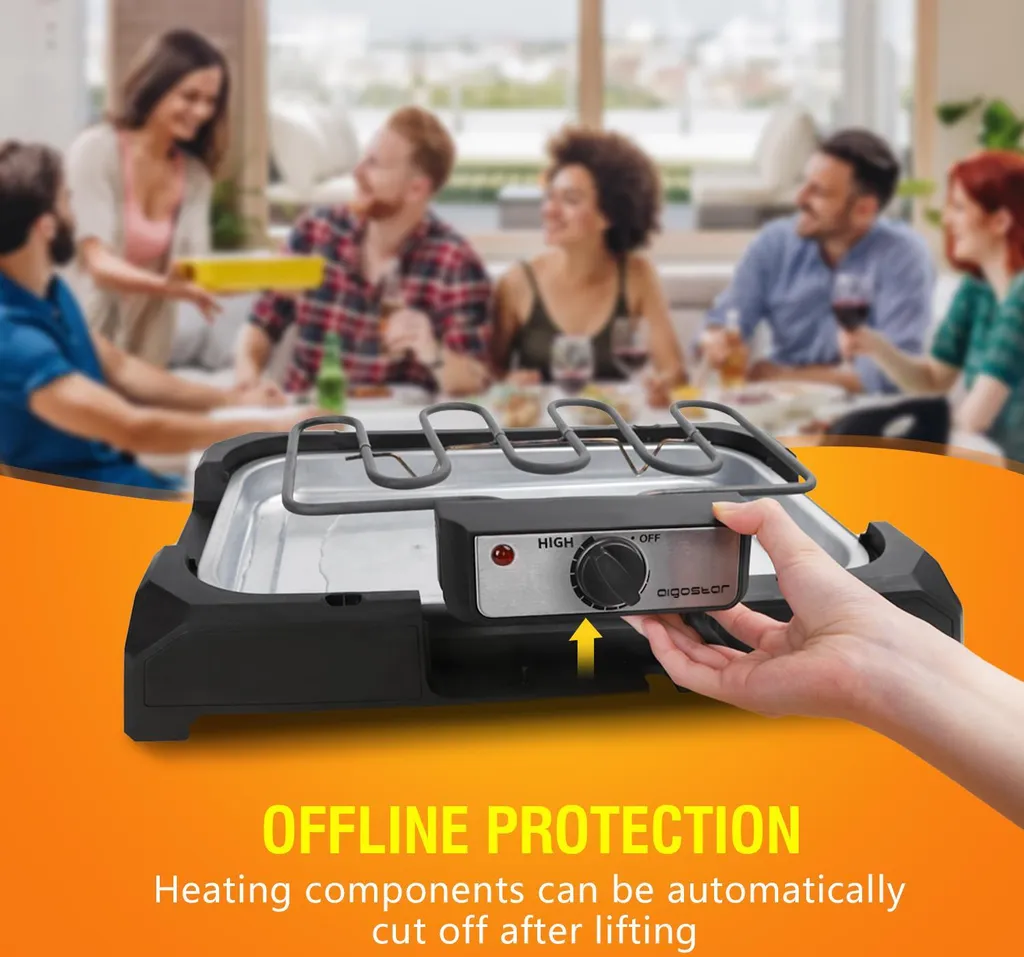 Aigostar Tischgrill Elektrisch, Barbecue Elektrogrill 2000W, 41 X 24 Cm Grillfläche, Smokeless Elektrischer Grill, BBQ Grill Für Balkon Indoor Party, Schwarz 8 Aigostar Tischgrill Elektrisch, Barbecue Elektrogrill 2000W, 41 X 24 Cm Grillfläche, Smokeless Elektrischer Grill, BBQ Grill Für Balkon Indoor Party, Schwarz – Bild 6