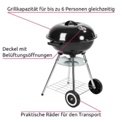 Tectake Kugelgrill Mit Rollen Ø 41,5cm - Schwarz