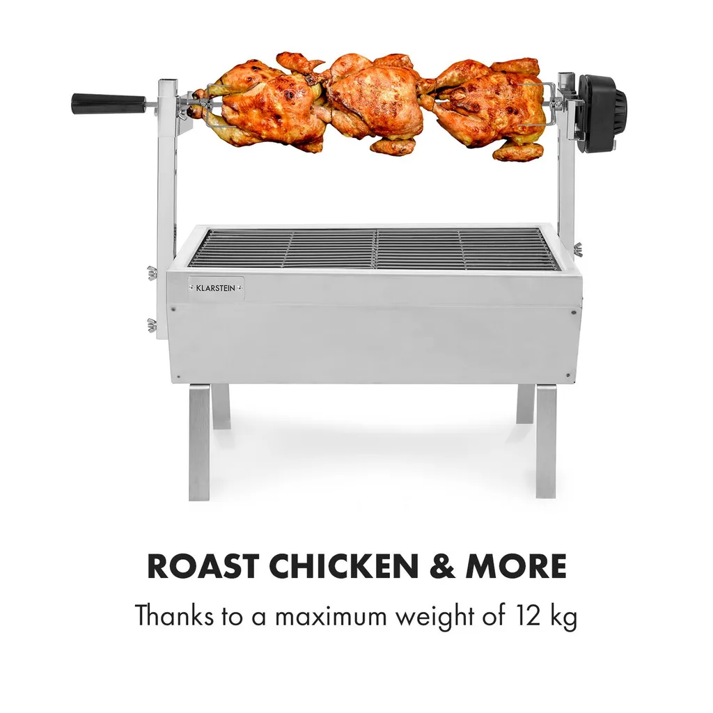 Klarstein Sauenland Mini Rotisserie-Grill ,Drehspieß ,Elektromotor: 4 Watt ,max. Beladung: 12 Kg ,höhenverstellbar ,Grillrost, Grillwanne, Drehspieß Und Standbeine Aus Edelstahl ,neues Standbein-Design Für Noch Besseren Halt ,silber 6 Klarstein Sauenland Mini Rotisserie-Grill ,Drehspieß ,Elektromotor: 4 Watt ,max. Beladung: 12 Kg ,höhenverstellbar ,Grillrost, Grillwanne, Drehspieß Und Standbeine Aus Edelstahl ,neues Standbein-Design Für Noch Besseren Halt ,silber – Bild 4