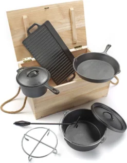 El Fuego Pfannen-Schmortopf-Set Dutch Oven Set 7-teilig, Schwarz