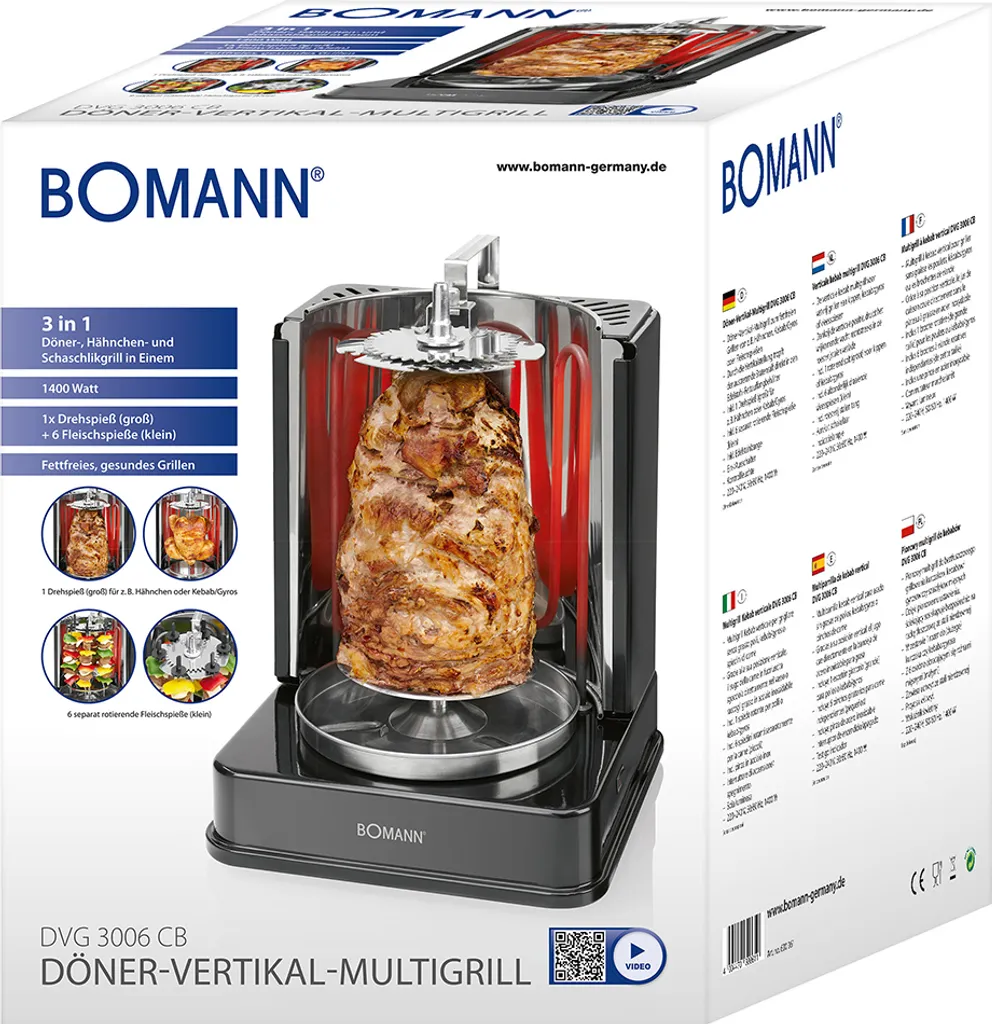BOMANN Döner Vertikal Multigrill DVG 3006 Schwarz Kebab Grill Drehspieß 1400 W 5 BOMANN Döner Vertikal Multigrill DVG 3006 Schwarz Kebab Grill Drehspieß 1400 W – Bild 3