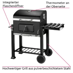 Tectake Holzkohlegrill Höhenverstellbar - Schwarz