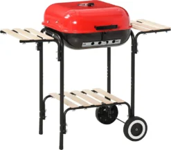 Outsunny Kohlegrill Grillwagen Grillstation Standgrill Mit Windschutz 3 X Ablagefach Metall Rot 98 X 49 X 81 Cm