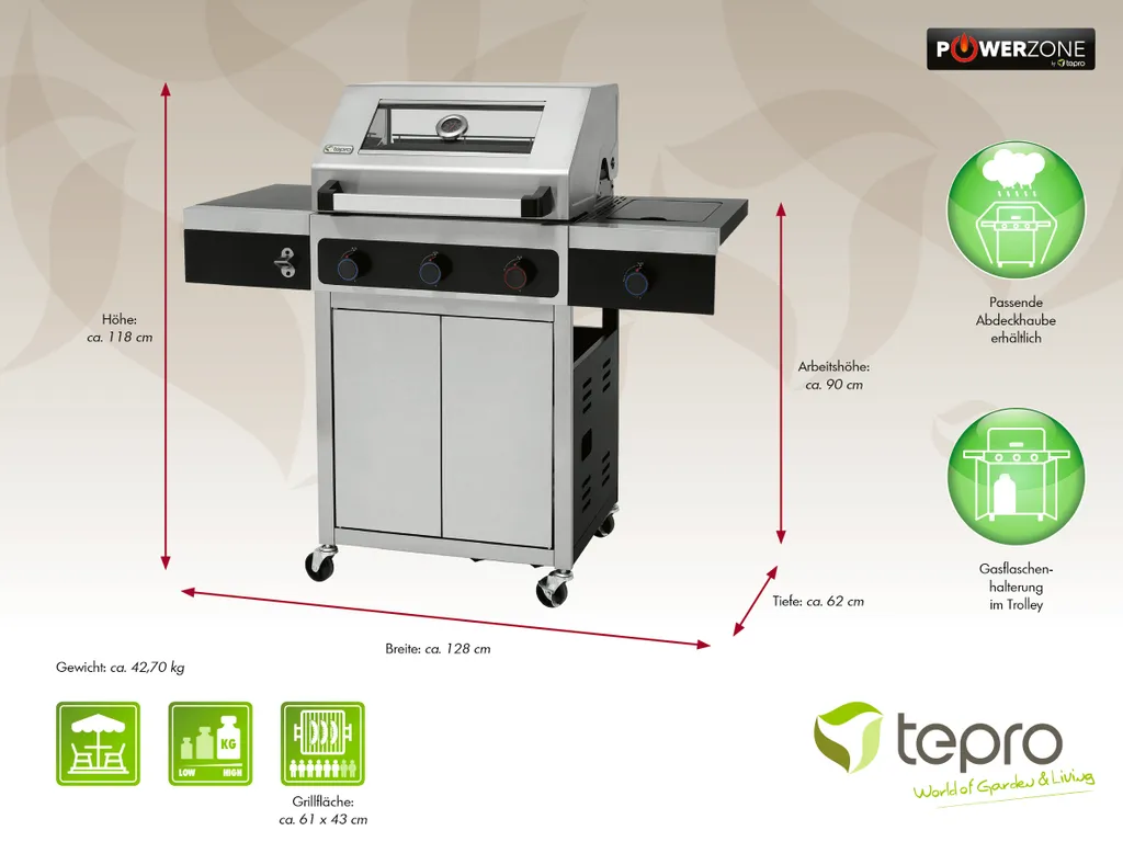Tepro Edelstahl Gasgrill Keansburg 3 Special Edition, 3-Brenner Inkl. Powerzone Und Seitenbrenner 17 Tepro Edelstahl Gasgrill Keansburg 3 Special Edition, 3-Brenner Inkl. Powerzone Und Seitenbrenner – Bild 15