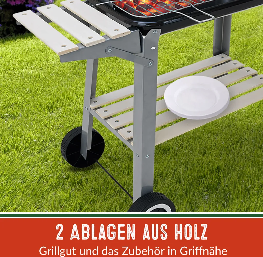 Grillwagen Holzkohlegrill BBQ Grill Inkl. Räder Ablagen Grillspieß Windschutz Garten Terrasse Campingrill Fahrbar 10 Grillwagen Holzkohlegrill BBQ Grill Inkl. Räder Ablagen Grillspieß Windschutz Garten Terrasse Campingrill Fahrbar – Bild 8