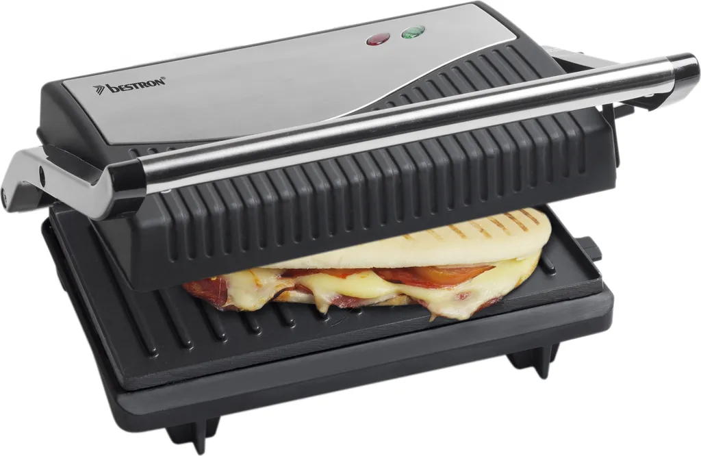 Bestron Kontaktgrill Mit Auffangschale, Sandwichmaker Mit Cool-Touch-Handgriff, 180° Aufklappbar & Mit Antihaftbeschichtung, 750 Watt, APG150, Farbe: Silber/Schwarz 3 Bestron Kontaktgrill Mit Auffangschale, Sandwichmaker Mit Cool-Touch-Handgriff, 180° Aufklappbar & Mit Antihaftbeschichtung, 750 Watt, APG150, Farbe: Silber/Schwarz