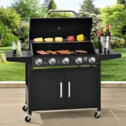 Juskys BBQ Gasgrill Dakota – Grillwagen Mit 5 Brenner 18 KW - Barbecue Grill Inkl. Deckel, Warmhalterost, Seitenablagen, Thermometer & Abdeckplane -Tepro Verkäufe 2024 d34da237504d64c317f438f10db35fc2