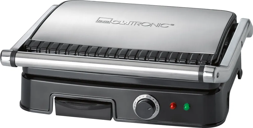 Clatronic KG 3487 Kontaktgrill Für Beidseitiges, Fettfreies Grillen, Antihaftbeschichtete Grillplatten, Edelstahlgehäuse, Silber 4 Clatronic KG 3487 Kontaktgrill Für Beidseitiges, Fettfreies Grillen, Antihaftbeschichtete Grillplatten, Edelstahlgehäuse, Silber – Bild 2