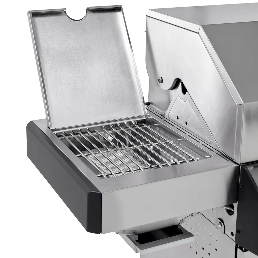 TAINO PLATINUM 4+2 Gasgrill Komplett Edelstahl 4-Brenner Silber Grillwagen BBQ Keramik-Brenner Backburner Sear-Zone Piezozündung Seitenkocher Gusseisen-Roste 10 TAINO PLATINUM 4+2 Gasgrill Komplett Edelstahl 4-Brenner Silber Grillwagen BBQ Keramik-Brenner Backburner Sear-Zone Piezozündung Seitenkocher Gusseisen-Roste – Bild 8