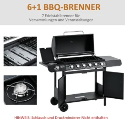 Outsunny Gasgrill BBQ Grillwagen Mit 6 Brennern 1 Seitenbrenner Schrank Multifunktion Metall Schwarz 135 X 50 X 100 Cm -Tepro Verkäufe 2024 d84fd20bdd8aa1dec3c837d25d39241c