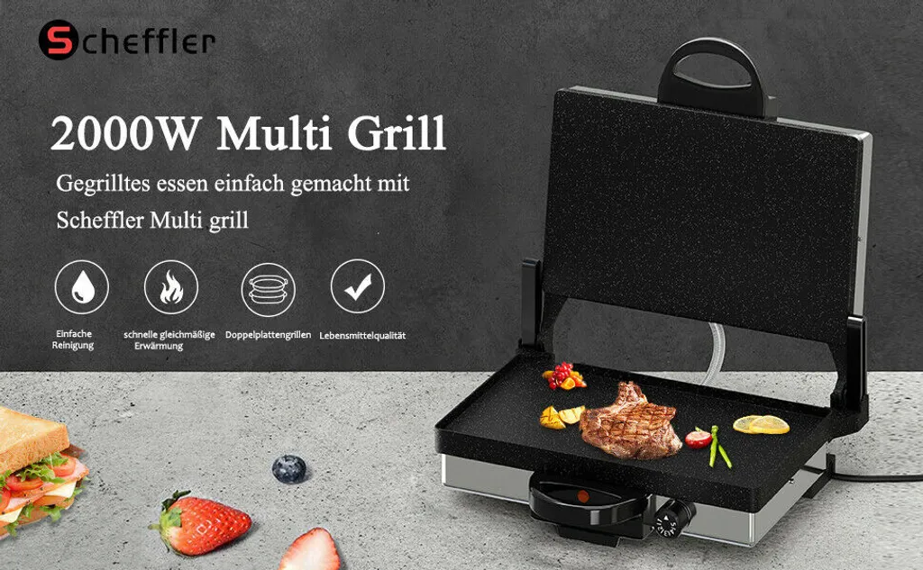 Kontaktgrill, Scheffler 2000W Optigrill, Multi Grill, Lahmacun Makinasi, Grill, Toaster, Brotmaschine, Edelstahl Tischgrill Mit Grill, Brotbackform, Kasserolle, Antihaft-Beschichtung 11 Kontaktgrill, Scheffler 2000W Optigrill, Multi Grill, Lahmacun Makinasi, Grill, Toaster, Brotmaschine, Edelstahl Tischgrill Mit Grill, Brotbackform, Kasserolle, Antihaft-Beschichtung – Bild 9