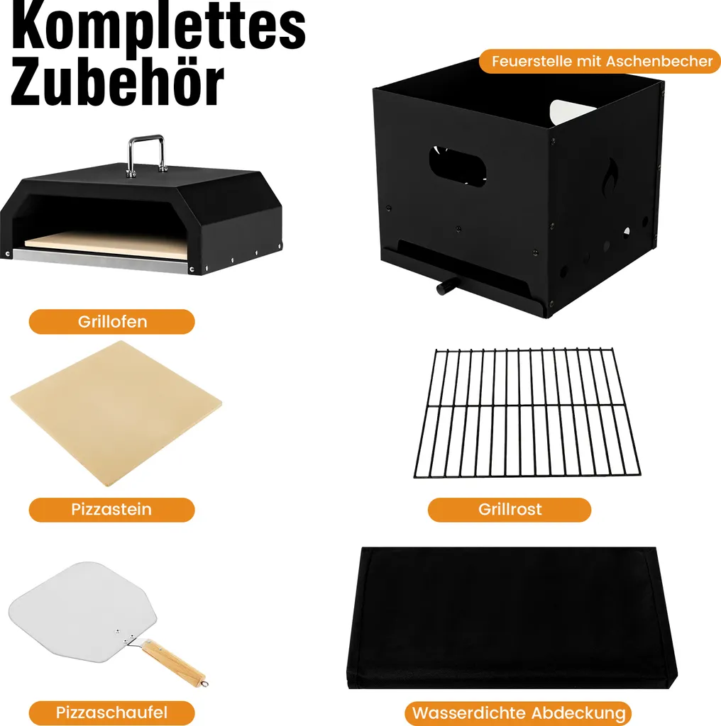 COSTWAY 4-in-1 Pizzaofen, Outdoor-Grill, Holzbefeuerter Pizza Ofen Mit Wasserdichter Abdeckung, Pizzastein, Pizzaschaufel Und Grillrost, Tragbarer Gartenofen Für Garten, Camping, Party 9 COSTWAY 4-in-1 Pizzaofen, Outdoor-Grill, Holzbefeuerter Pizza Ofen Mit Wasserdichter Abdeckung, Pizzastein, Pizzaschaufel Und Grillrost, Tragbarer Gartenofen Für Garten, Camping, Party – Bild 7