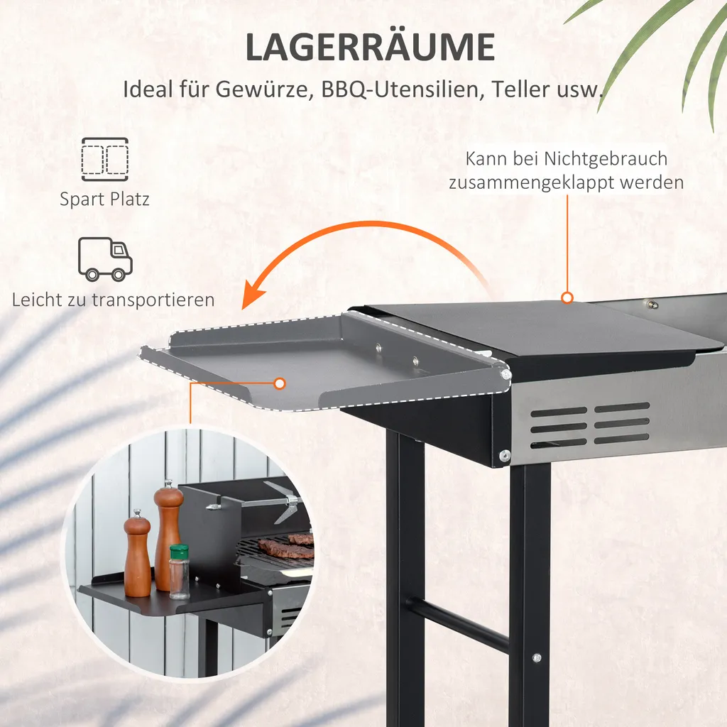 Outsunny Holzkohlegrill Campinggrill Mit Grillrost Und Rotisserie-Kit Klappbar Faltbar Camping Garten BBQ Rostfreier Stahl+Metall Schwarz 118 X 32 X 90 Cm 8 Outsunny Holzkohlegrill Campinggrill Mit Grillrost Und Rotisserie-Kit Klappbar Faltbar Camping Garten BBQ Rostfreier Stahl+Metall Schwarz 118 X 32 X 90 Cm – Bild 6