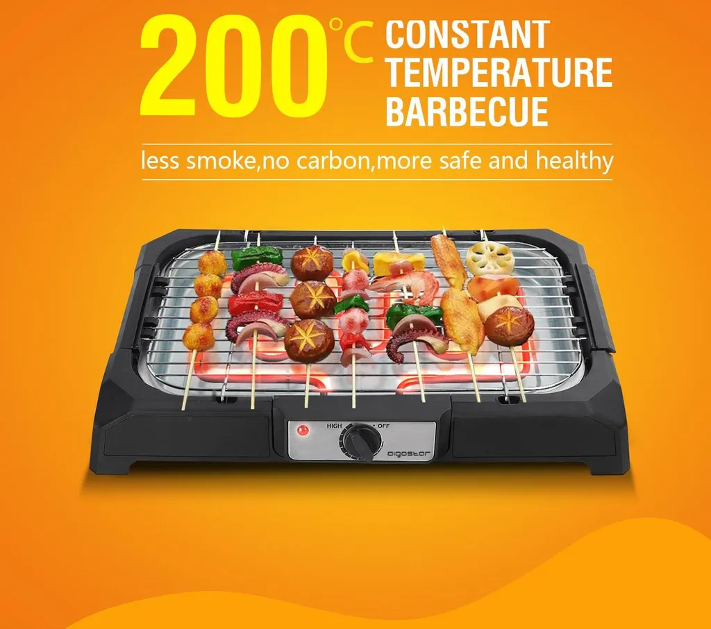 Aigostar Tischgrill Elektrisch, Barbecue Elektrogrill 2000W, 41 X 24 Cm Grillfläche, Smokeless Elektrischer Grill, BBQ Grill Für Balkon Indoor Party, Schwarz 4 Aigostar Tischgrill Elektrisch, Barbecue Elektrogrill 2000W, 41 X 24 Cm Grillfläche, Smokeless Elektrischer Grill, BBQ Grill Für Balkon Indoor Party, Schwarz – Bild 2
