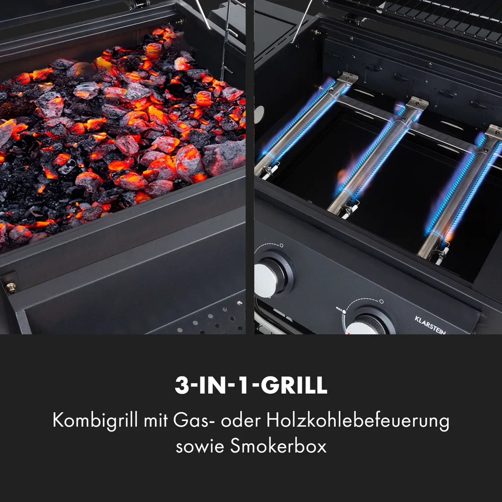 Klarstein Gasgrill Mit Smoker, Gasgrill Mit 4 Brenner, 13,5kW Edelstahl-Gasgrill, BBQ Gasgrill Für Balkon & Garten, Grill Für Gas & Kohle, Gasgrills Mit 4 Brenner & Thermometer 6 Klarstein Gasgrill Mit Smoker, Gasgrill Mit 4 Brenner, 13,5kW Edelstahl-Gasgrill, BBQ Gasgrill Für Balkon & Garten, Grill Für Gas & Kohle, Gasgrills Mit 4 Brenner & Thermometer – Bild 4
