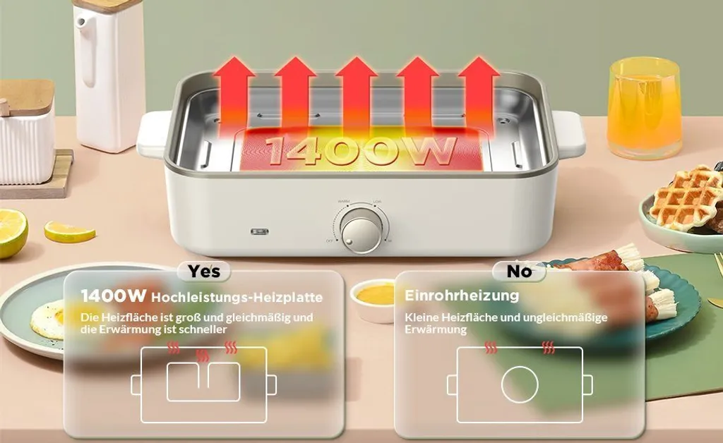 CalmDo 3-in-1 Grills & Elektrische Pfanne – Multifunktionaler Kochtopf, Elektropfannen ,Elektrogrills,1400 W Bratpfanne, Grillpfanne Mit Antihaftbeschichtung, 3 Einstellbare Temperatur, Maschinenwaschbar 11 CalmDo 3-in-1 Grills & Elektrische Pfanne – Multifunktionaler Kochtopf, Elektropfannen ,Elektrogrills,1400 W Bratpfanne, Grillpfanne Mit Antihaftbeschichtung, 3 Einstellbare Temperatur, Maschinenwaschbar – Bild 9