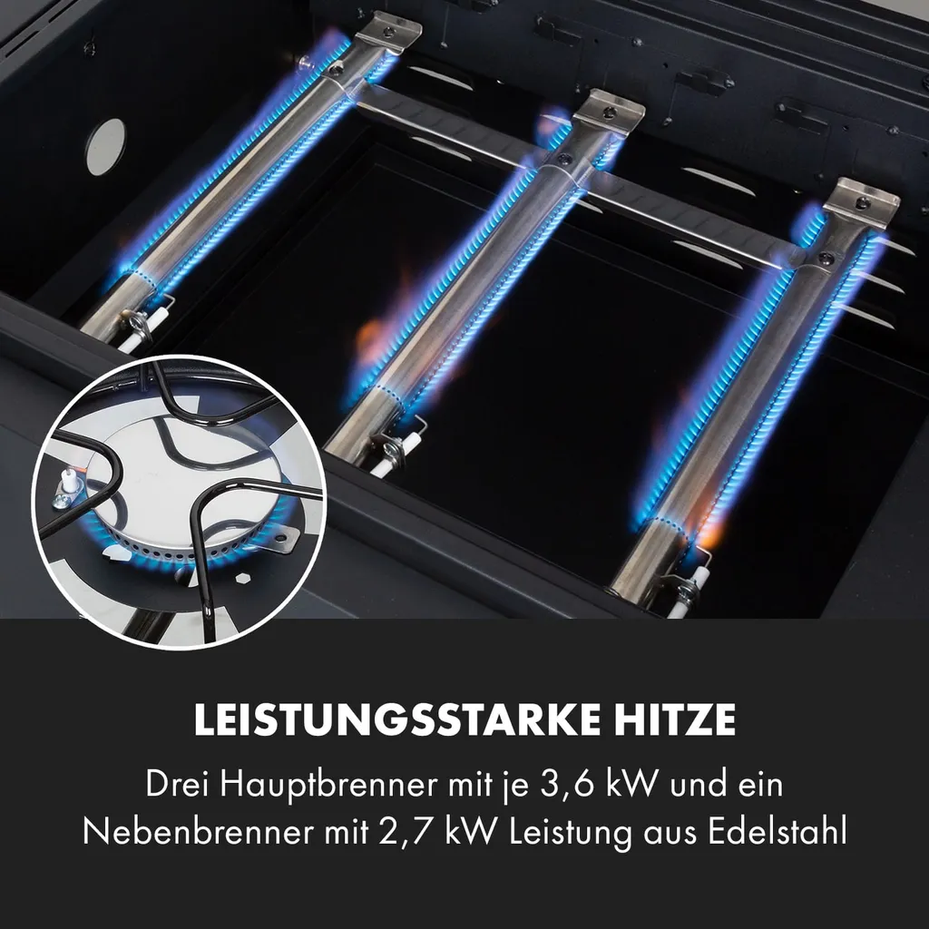 Klarstein Gasgrill Mit Smoker, Gasgrill Mit 4 Brenner, 13,5kW Edelstahl-Gasgrill, BBQ Gasgrill Für Balkon & Garten, Grill Für Gas & Kohle, Gasgrills Mit 4 Brenner & Thermometer 8 Klarstein Gasgrill Mit Smoker, Gasgrill Mit 4 Brenner, 13,5kW Edelstahl-Gasgrill, BBQ Gasgrill Für Balkon & Garten, Grill Für Gas & Kohle, Gasgrills Mit 4 Brenner & Thermometer – Bild 6