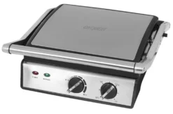 Titelseite 55 Exquisit Kontaktgrill KG 6102 Isw | Antihaftbeschichtete Grillplatten | Stufenlos Einstellbar | 2000 Watt | Edelstahl