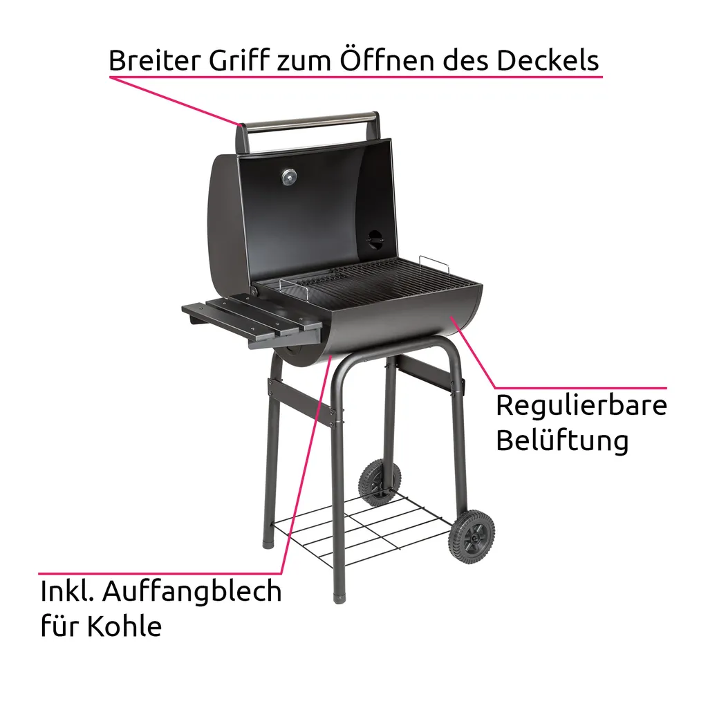 Tectake Holzkohlegrill Mit Deckel Und Thermometer - Schwarz 4 Tectake Holzkohlegrill Mit Deckel Und Thermometer - Schwarz – Bild 2
