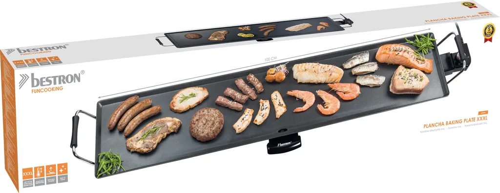 Bestron Elektrische XXXL Plancha-/Teppanyaki-Grillplatte Mit Antihaftbeschichtung, Grillspaß Für Bis Zu 10 Personen, Extra Lange Grillfläche, 2.000 Watt, Farbe; Schwarz 7 Bestron Elektrische XXXL Plancha-/Teppanyaki-Grillplatte Mit Antihaftbeschichtung, Grillspaß Für Bis Zu 10 Personen, Extra Lange Grillfläche, 2.000 Watt, Farbe; Schwarz – Bild 5