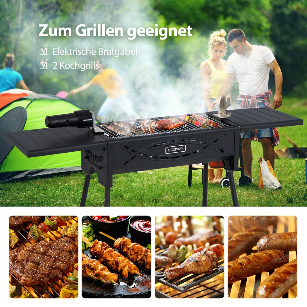 COSTWAY Tragbarer Holzkohlegrill Mit Elektrischer Bratgabel, Leichte Outdoor-Grill, Abnehmbaren Beinen, Campinggrill Für BBQ, Camping, Picknick, Party, Garten, Grillfläche: Ca. 46 X 20 Cm 4 COSTWAY Tragbarer Holzkohlegrill Mit Elektrischer Bratgabel, Leichte Outdoor-Grill, Abnehmbaren Beinen, Campinggrill Für BBQ, Camping, Picknick, Party, Garten, Grillfläche: Ca. 46 X 20 Cm – Bild 2