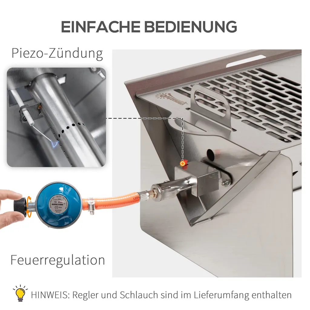 Outsunny Tischgrill Gasgrill BBQ Abnehmbar Holzkohle Camping Grill Mit Grillnetz Schlauch Klein Outdoor Tischgasgrill Picknick Edelstahl Silber 52 X 40 X 31 Cm 4 Outsunny Tischgrill Gasgrill BBQ Abnehmbar Holzkohle Camping Grill Mit Grillnetz Schlauch Klein Outdoor Tischgasgrill Picknick Edelstahl Silber 52 X 40 X 31 Cm – Bild 2