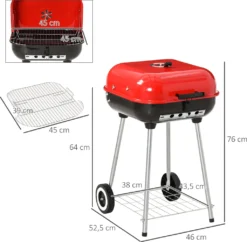 Outsunny Holzkohlegrill Grillwagen Kugelgrill Auf Rollen Ablage Mit Deckel BBQ Metall Rot 46 X 52,5 X 76cm -Tepro Verkäufe 2024 eb06506baf1d061f48c4294982f72e20