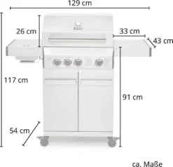 TAINO PLATINUM 3+1 Gasgrill Komplett Edelstahl 3-Brenner Silber Grillwagen BBQ Griller Piezozündung Seitenkocher Gusseisen-Roste Im Set Mit Zubehör -Tepro Verkäufe 2024 ebe44c3a8f810f0dd5401166ef2d5dff