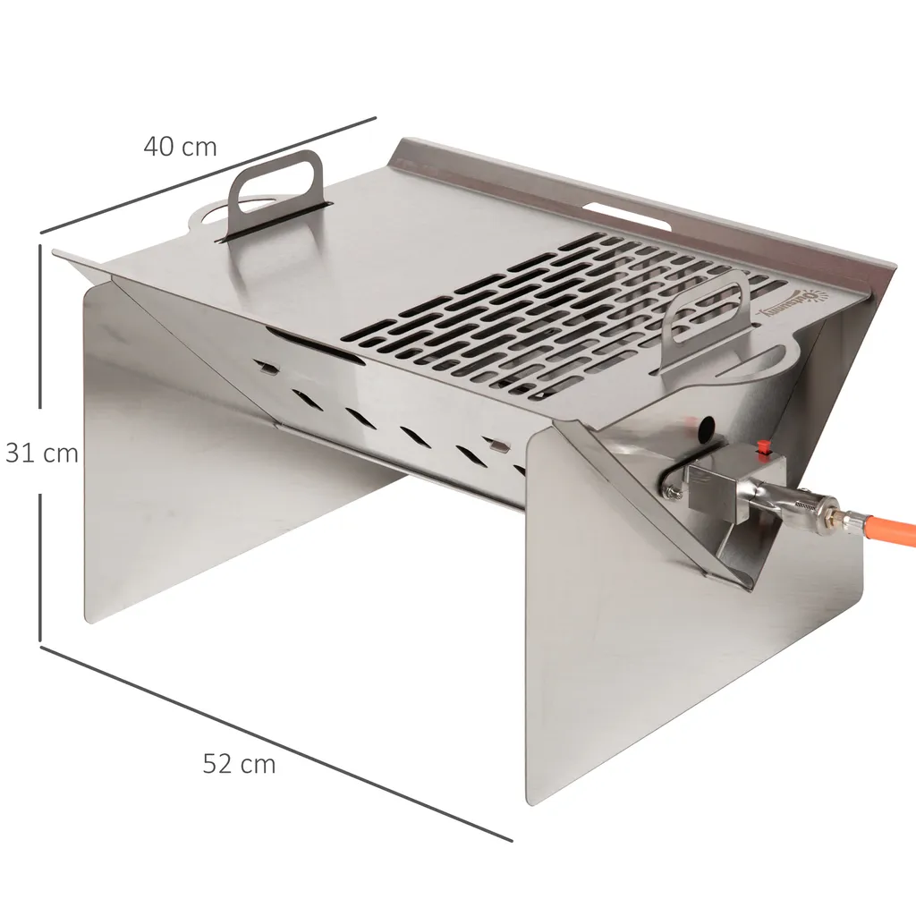 Outsunny Tischgrill Gasgrill BBQ Abnehmbar Holzkohle Camping Grill Mit Grillnetz Schlauch Klein Outdoor Tischgasgrill Picknick Edelstahl Silber 52 X 40 X 31 Cm 7 Outsunny Tischgrill Gasgrill BBQ Abnehmbar Holzkohle Camping Grill Mit Grillnetz Schlauch Klein Outdoor Tischgasgrill Picknick Edelstahl Silber 52 X 40 X 31 Cm – Bild 5