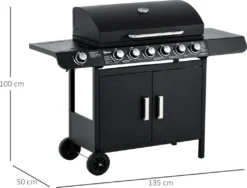 Outsunny Gasgrill BBQ Grillwagen Mit 6 Brennern 1 Seitenbrenner Schrank Multifunktion Metall Schwarz 135 X 50 X 100 Cm -Tepro Verkäufe 2024 ec94f794f26cb8815333d6039b68a7cd