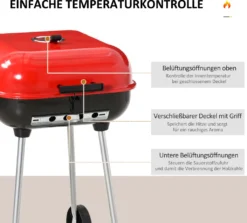 Outsunny Holzkohlegrill Grillwagen Kugelgrill Auf Rollen Ablage Mit Deckel BBQ Metall Rot 46 X 52,5 X 76cm -Tepro Verkäufe 2024 eca3e78c9510aef4a0d8acced70de5ac
