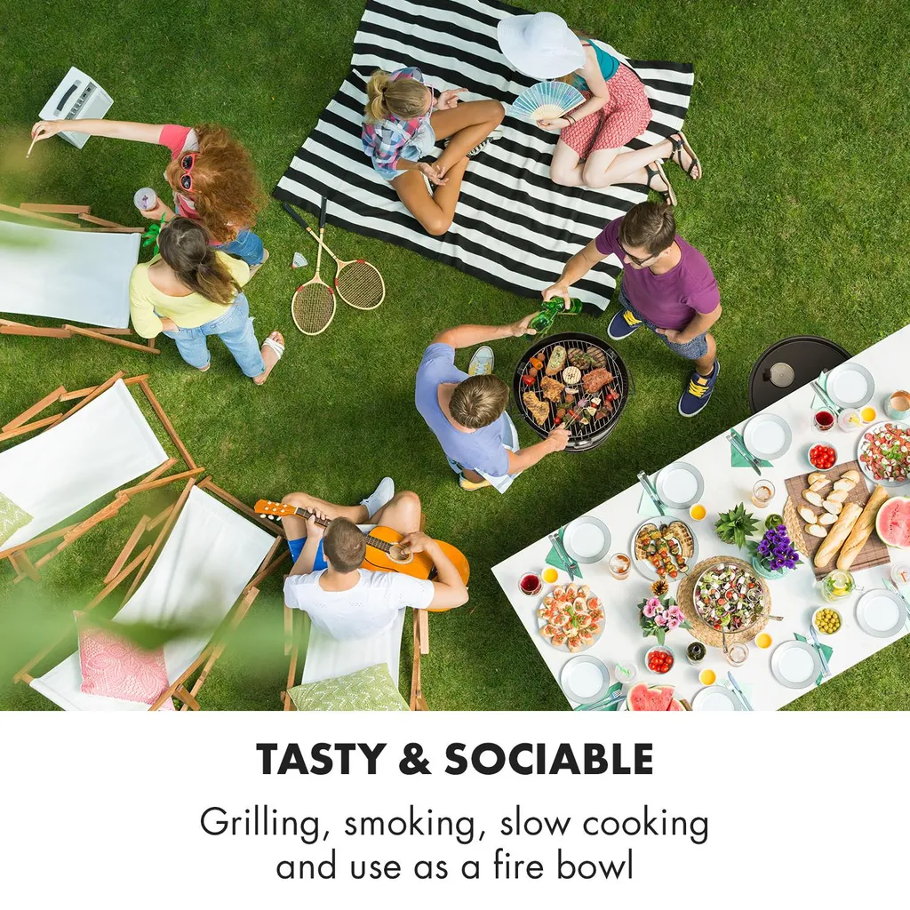 Brooklyn-BBQ 4-in-1-Grillfass | Grill, Smoker SlowCooker & Feuerschale | Ø 42 Cm | Stahl | Pulverbeschichtet 4 Brooklyn-BBQ 4-in-1-Grillfass | Grill, Smoker SlowCooker & Feuerschale | Ø 42 Cm | Stahl | Pulverbeschichtet – Bild 2