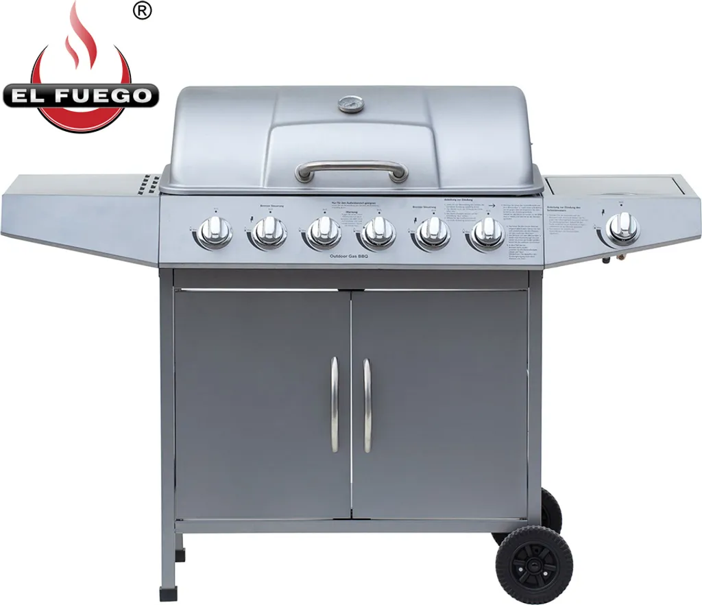 El Fuego Gasgrill / Grillwagen Dayton 6+1 Silber Grillfläche 69x35cm 10 El Fuego Gasgrill / Grillwagen Dayton 6+1 Silber Grillfläche 69x35cm – Bild 8
