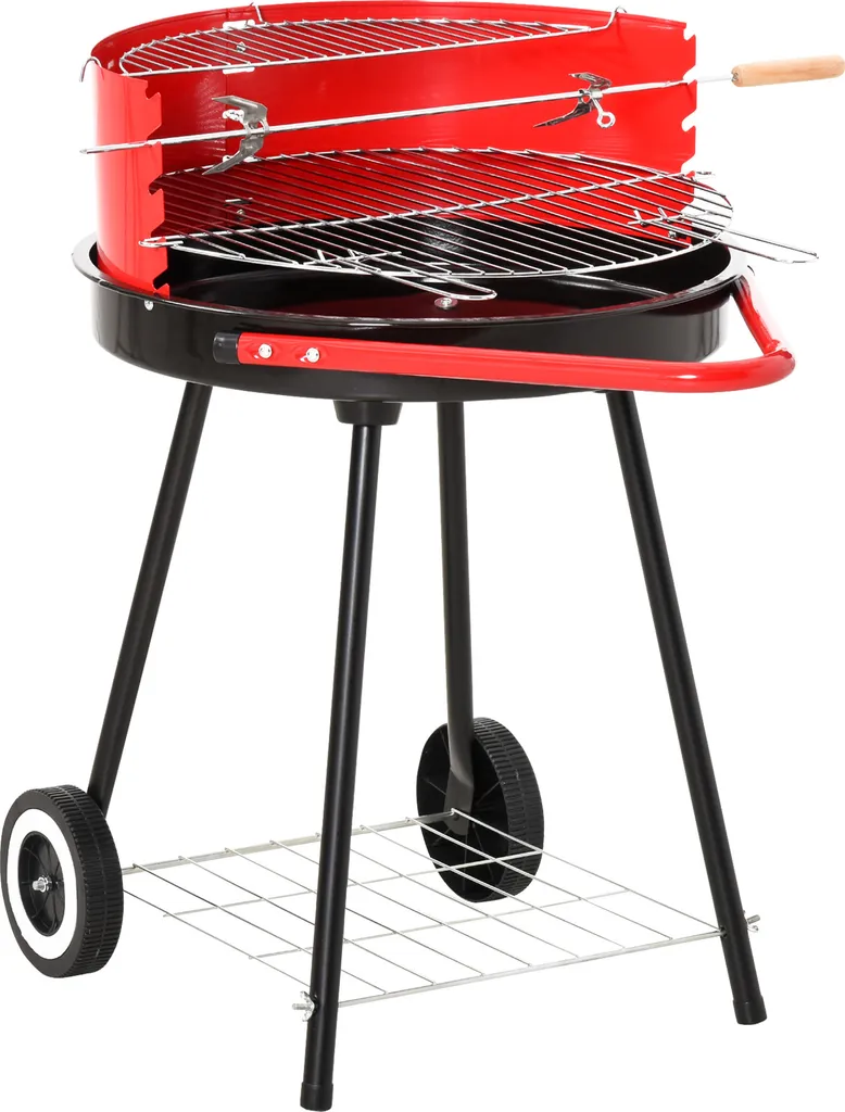 Outsunny Holzkohlegrill Rundgrill Standgrill Auf Rollen Mit Ablage Rost BBQ Metall Rot L70 X B51 X H75,5cm 3 Outsunny Holzkohlegrill Rundgrill Standgrill Auf Rollen Mit Ablage Rost BBQ Metall Rot L70 X B51 X H75,5cm
