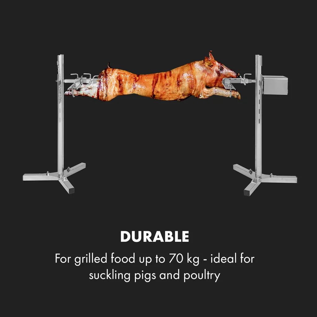 Klarstein Spanferkelgrill Drehspieß Mit Motor 12 Watt - Höhenverstellbar - Edelstahl Spanferkel Grill - Max 70 Kg - Silber Grillspieß Mit Motor Grill Drehspieß Mit Motor Spießbratengrill Mutzbratengrill 7 Klarstein Spanferkelgrill Drehspieß Mit Motor 12 Watt - Höhenverstellbar - Edelstahl Spanferkel Grill - Max 70 Kg - Silber Grillspieß Mit Motor Grill Drehspieß Mit Motor Spießbratengrill Mutzbratengrill – Bild 5