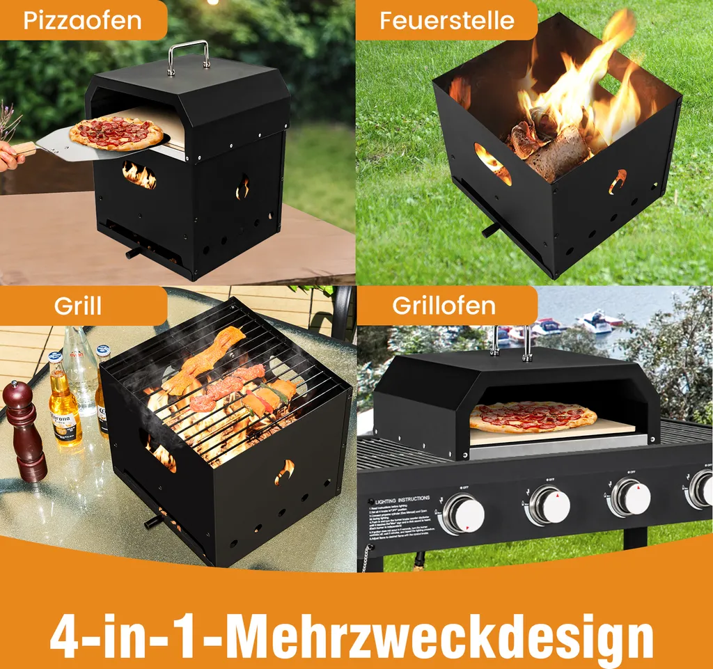 COSTWAY 4-in-1 Pizzaofen, Outdoor-Grill, Holzbefeuerter Pizza Ofen Mit Wasserdichter Abdeckung, Pizzastein, Pizzaschaufel Und Grillrost, Tragbarer Gartenofen Für Garten, Camping, Party 4 COSTWAY 4-in-1 Pizzaofen, Outdoor-Grill, Holzbefeuerter Pizza Ofen Mit Wasserdichter Abdeckung, Pizzastein, Pizzaschaufel Und Grillrost, Tragbarer Gartenofen Für Garten, Camping, Party – Bild 2
