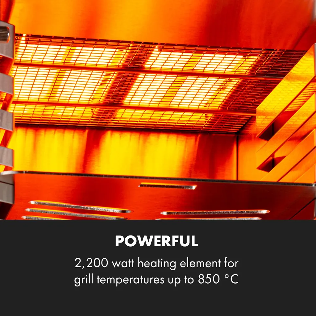 Klarstein Hannibal Hochtemperaturgrill , Indoor-Grillgerät , Leistung: 2.200 Watt , Temperatur: 200- 850 °C , Infrarot-Heizelement , CharForce System , Grillfläche: 18,5 X 30 Cm , LED-Display , Timer: Bis 60 Minuten , Außen- Und Innengehäuse Aus Edelstahl , Schwarz 5 Klarstein Hannibal Hochtemperaturgrill , Indoor-Grillgerät , Leistung: 2.200 Watt , Temperatur: 200- 850 °C , Infrarot-Heizelement , CharForce System , Grillfläche: 18,5 X 30 Cm , LED-Display , Timer: Bis 60 Minuten , Außen- Und Innengehäuse Aus Edelstahl , Schwarz – Bild 3