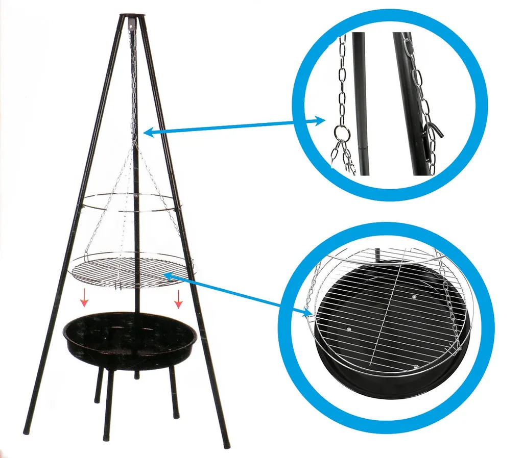 Schwenk-Grill Mit Feuerschale, Dreibein Holzkohlegrill, Höhe Ca. 150 Cm, Grillfläche Und Feuerschale Je Ø Ca. 52 Cm 5 Schwenk-Grill Mit Feuerschale, Dreibein Holzkohlegrill, Höhe Ca. 150 Cm, Grillfläche Und Feuerschale Je Ø Ca. 52 Cm – Bild 3