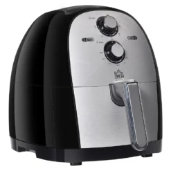 HOMCOM Luftfritteuse Frittierkorb 5L 1700W Heißluftfritteuse Zum Frittieren Grillen Braten Backen Ohne Fett PP Aluminium Silber+Schwarz 38,5 X 30,7 X 33,1 Cm