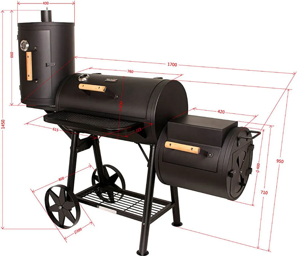 TAINO Yuma Massiver Smoker BBQ GRILLWAGEN Holzkohle Grill 90 Kg 3,5mm Set Roste 5 TAINO Yuma Massiver Smoker BBQ GRILLWAGEN Holzkohle Grill 90 Kg 3,5mm Set Roste – Bild 3