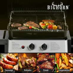 BIGHORN Gasgrill 2 Brenner Mit Seitenablage, Grillwagen Mit Räder, Warmhalte- Und Grillrost -Tepro Verkäufe 2024 fd00ae49d9b9b5a975f467d1a82c55c9