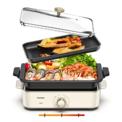 CalmDo 3-in-1 Grills & Elektrische Pfanne – Multifunktionaler Kochtopf, Elektropfannen ,Elektrogrills,1400 W Bratpfanne, Grillpfanne Mit Antihaftbeschichtung, 3 Einstellbare Temperatur, Maschinenwaschbar
